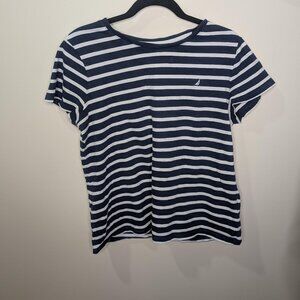 Blue and White Striped Crewneck Deck Nautica T-Shirt